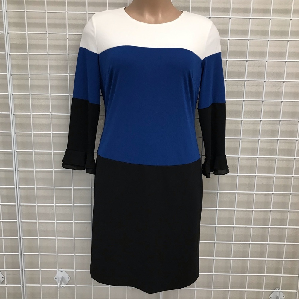 Karl Lagerfeld Blue and Black Colorblock Midi Dress - size 16 NWT